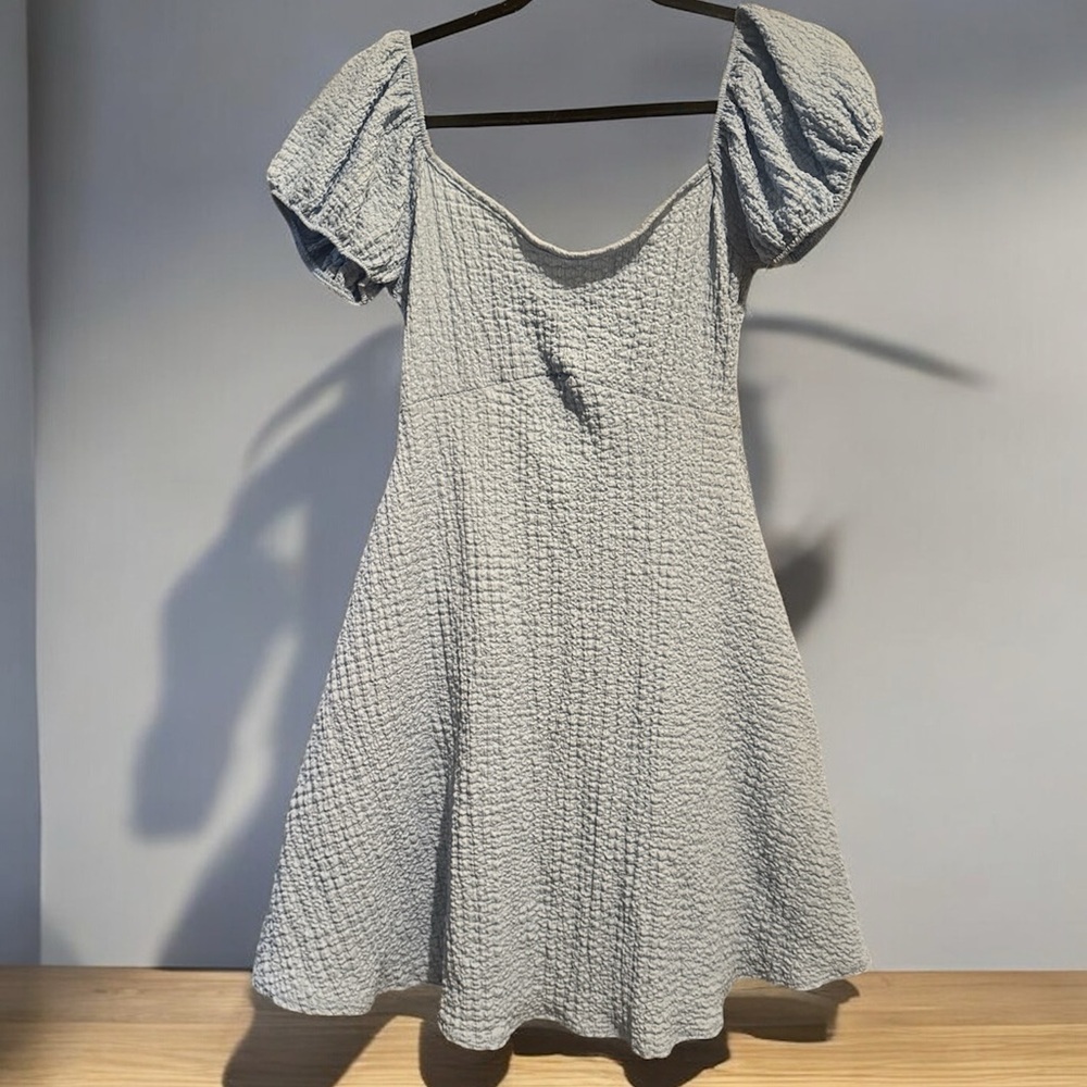See You Monday Pale Blue Puff-Sleeve Mini Dress NWT sz Med - Picture 2 of 5